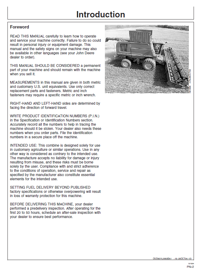 OMH215859: John Deere 9880i STS Combine User & Operating Manual