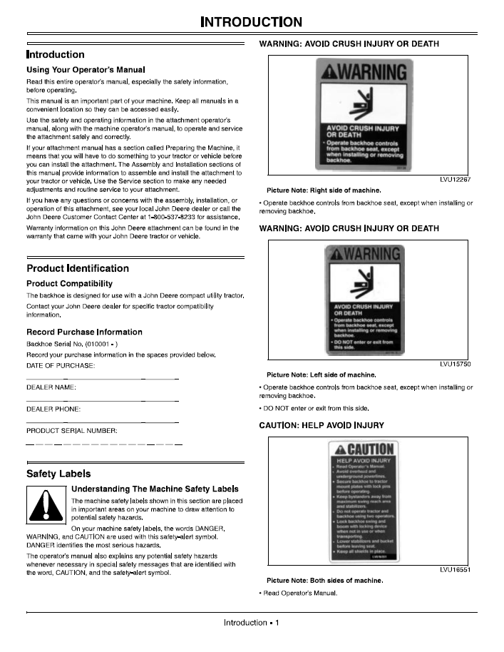 OMLVU18885 John Deere 260 Backhoe Operation & Maintenance Guide