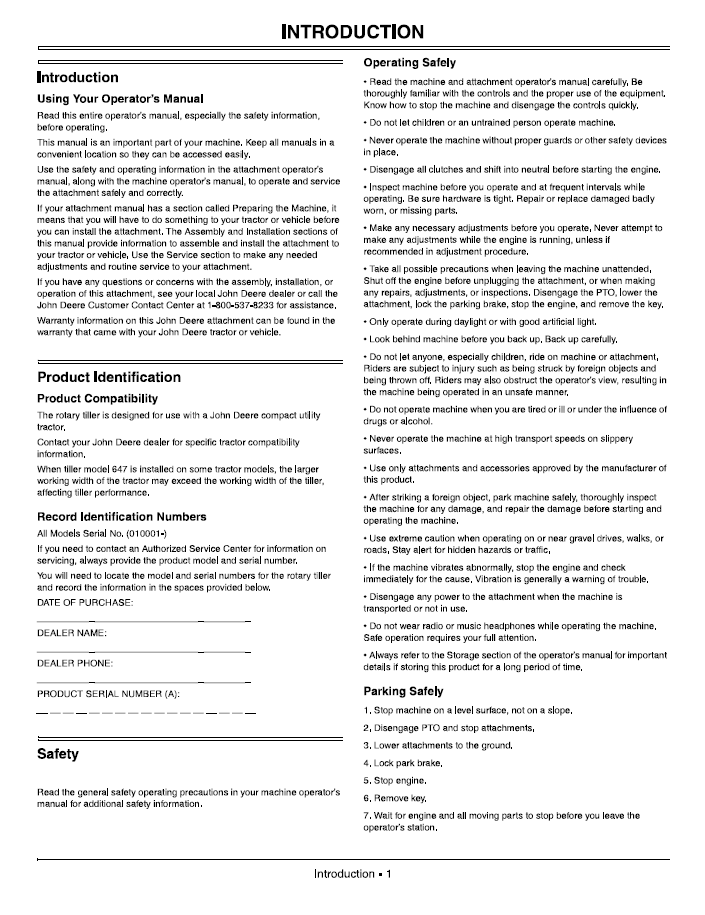 OMLVU18907 John Deere Rotary Tiller 647-681 Operation & Maintenance Guide