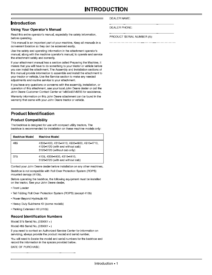 OMLVU22914 John Deere 375 & 485 Backhoe Operation and Maintenance Guide