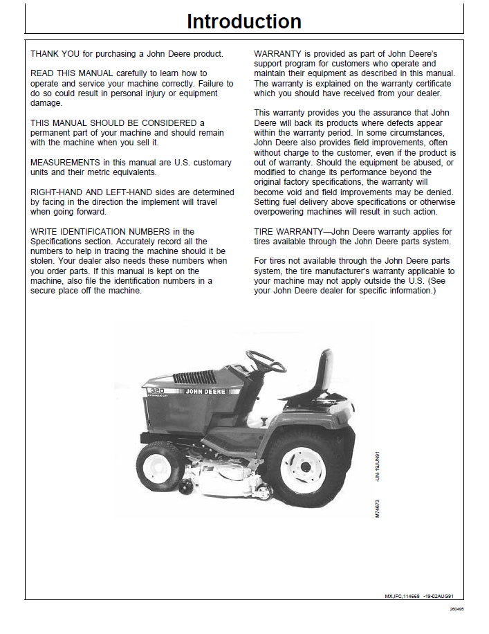 OMM114668 John Deere 320 Lawn Tractor Operation & Maintenance Guide