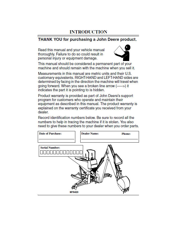OMM118747 John Deere 10A Backhoe Operation & Maintenance Guide