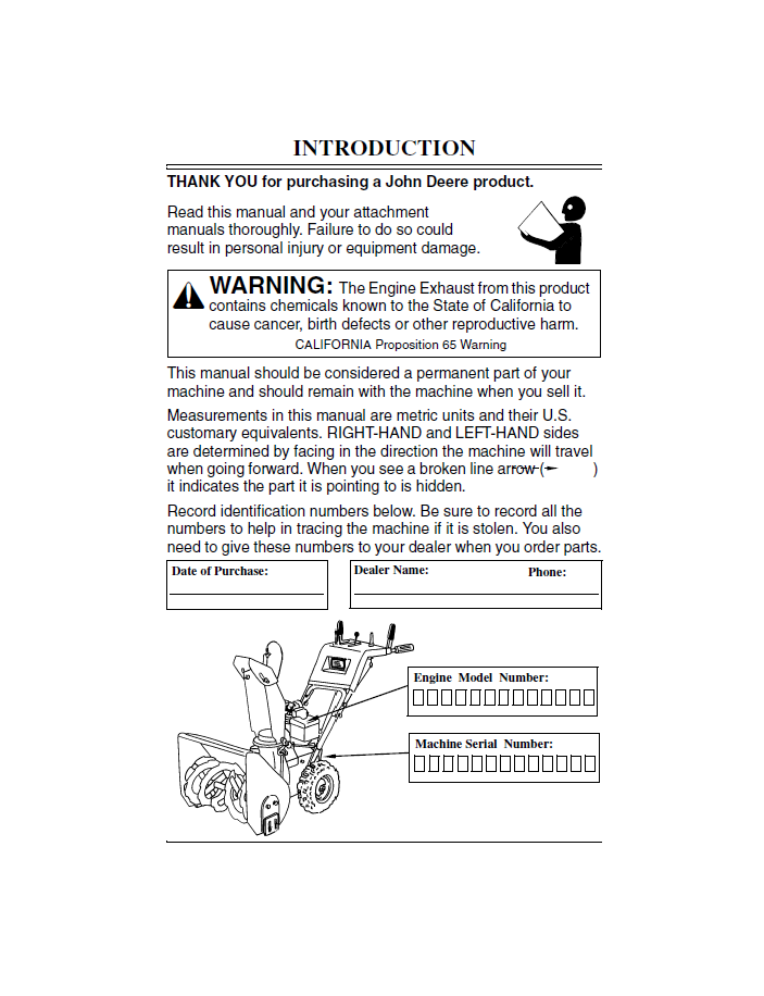 OMM124531 John Deere Walk-Behind Snowblower Operation & Maintenance Manual