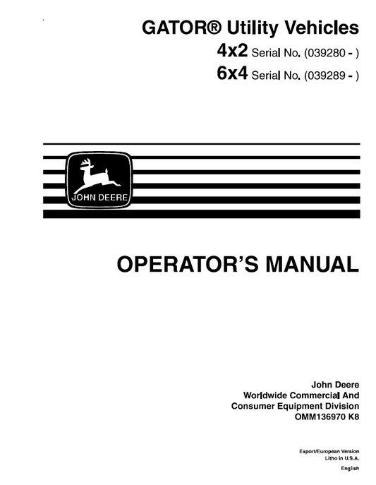OMM136970 John Deere Gator 4x2 & 6x4 Operator Manual PDF