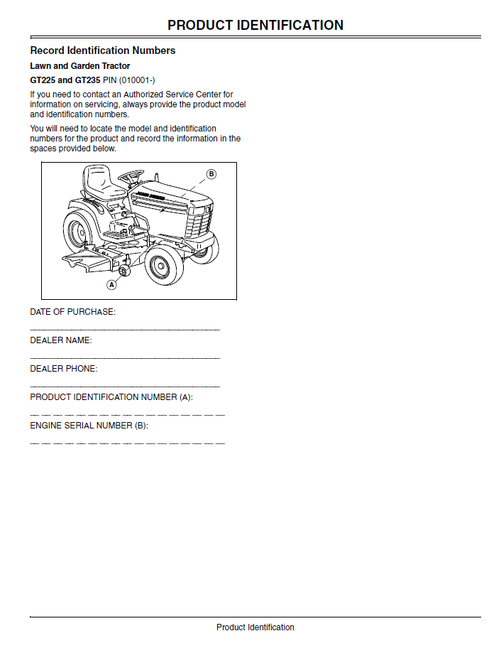 OMM142611 John Deere GT225 GT235 Lawn Tractor User and Operator Manual