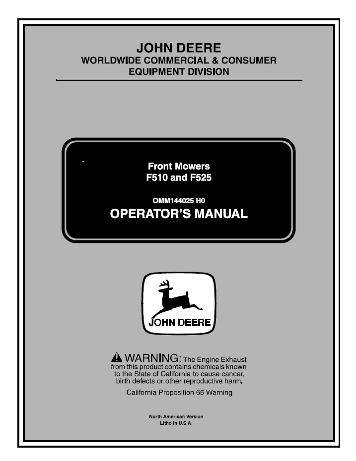 OMM144025 John Deere F510 & F525 Front Mower Operator Manual