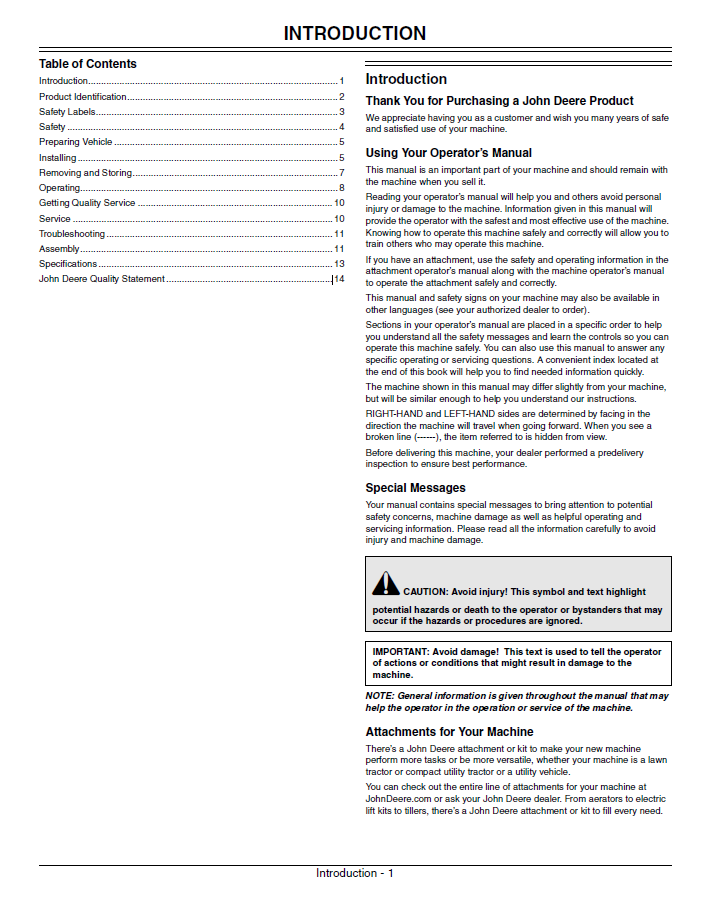 OMM147540 John Deere Rear Bagger Installation & Operation Manual