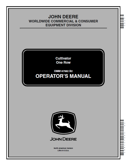 OMM147682 John Deere Cultivator One Row Operator Manual