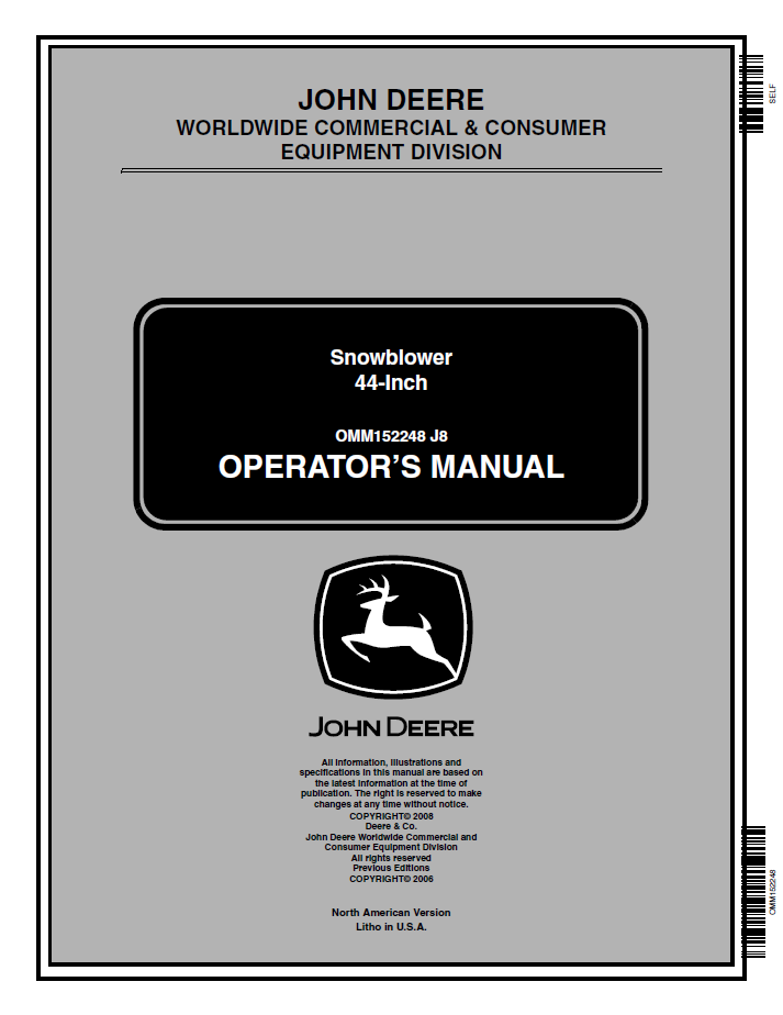 OMM152248 John Deere 44-Inch Snowblower Component Technical Manual PDF