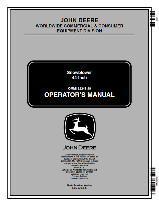 OMM152248 John Deere 44-Inch Snowblower Component Technical Manual PDF