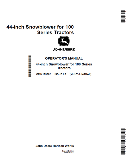 OMM175862 John Deere 44-Inch Snowblower 100 Series Operator Manual PDF
