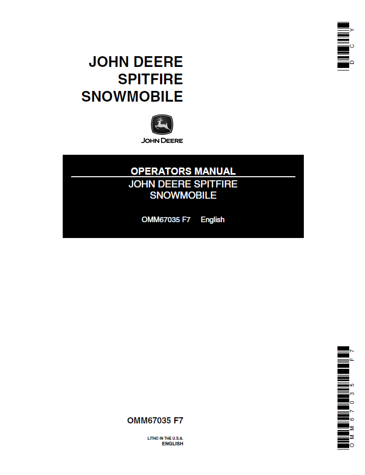OMM67035 John Deere Spitfire Snowmobile Operator Manual