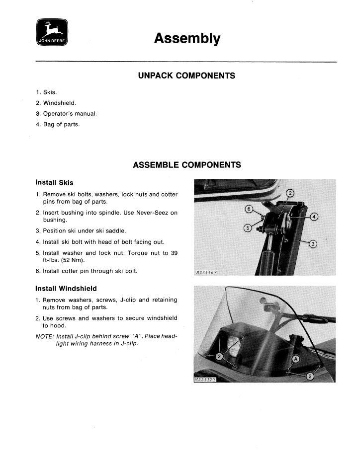 OMM67035 Operator Manual for John Deere Spitfire Snowmobile Serial 000000-095000