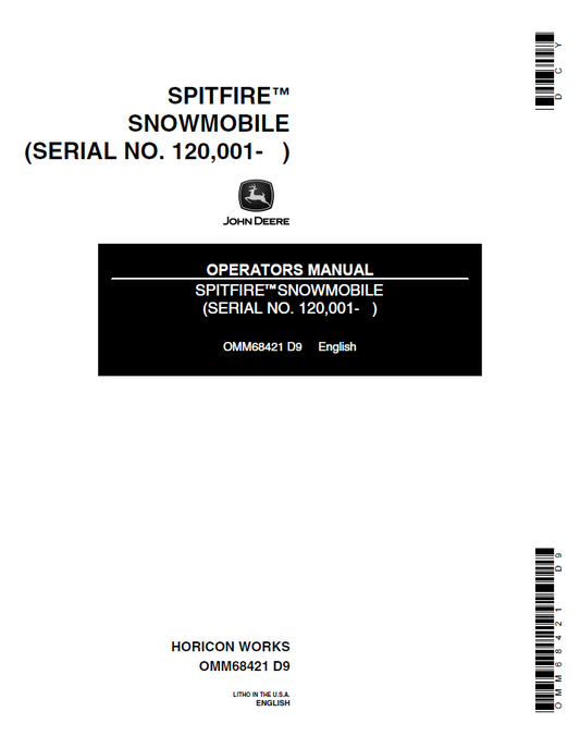 OMM68421 John Deere Spitfire Snowmobile Operator Manual