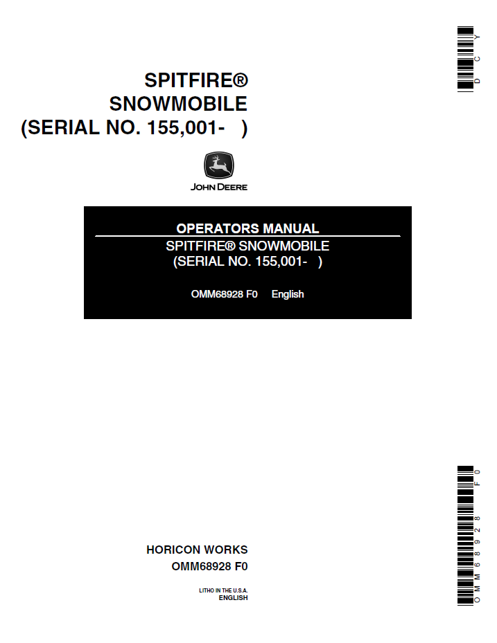 OMM68928 John Deere Spitfire Snowmobile Operator Manual