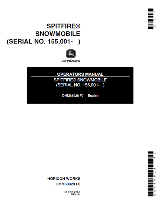 OMM68928 John Deere Spitfire Snowmobile Operator Manual