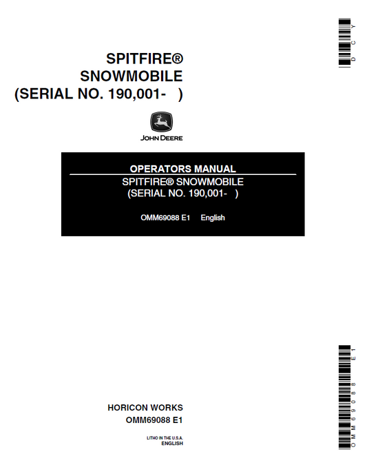 OMM69088 John Deere Spitfire Snowmobile Operator Manual