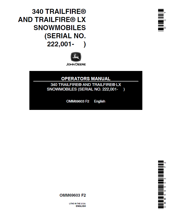 OMM69603 John Deere 340 Trailfire & Trailfire LX Snowmobile Manual