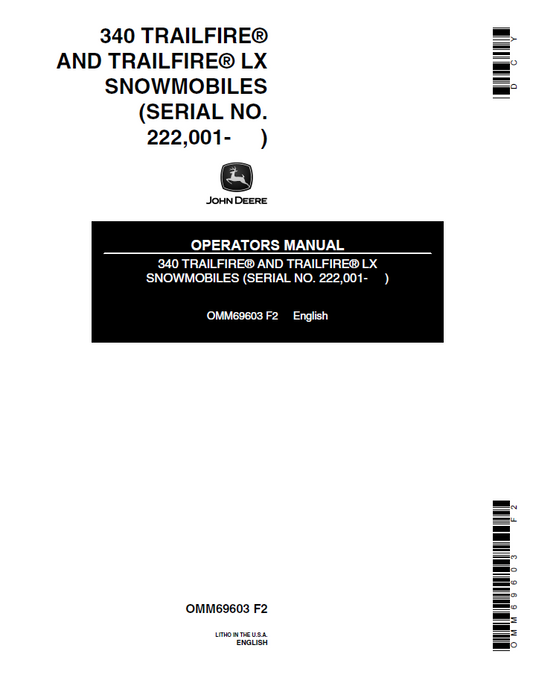 OMM69603 John Deere 340 Trailfire & Trailfire LX Snowmobile Manual