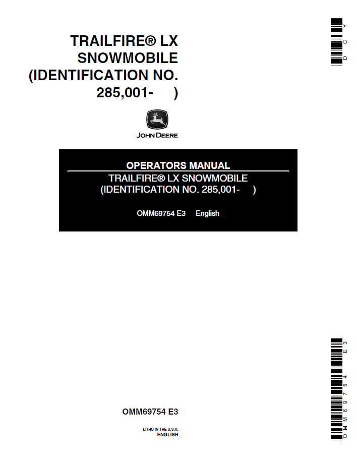 OMM69754 John Deere Trailfire LX Snowmobile Operator Manual