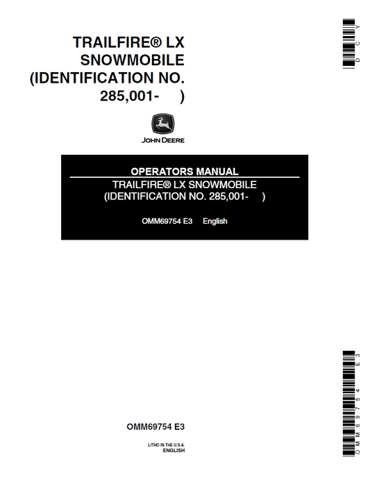 OMM69754 John Deere Trailfire LX Snowmobile Operator Manual