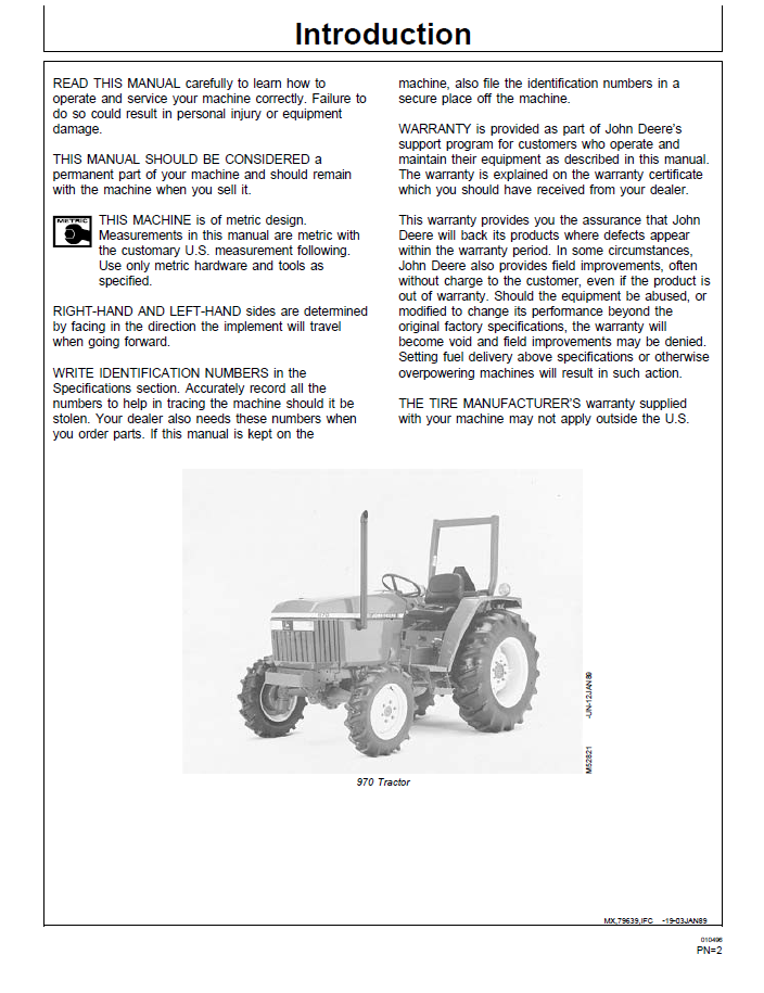 OMM79639 John Deere 870 970 1070 Tractor Operation & Maintenance Guide
