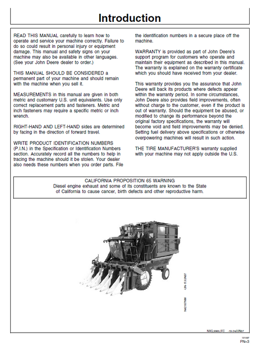 OMN200258: John Deere 9970 Cotton Picker User & Operating Manual