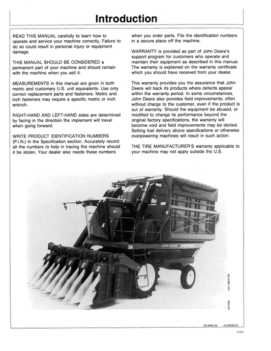 OMN200308: John Deere 9960 Cotton Picker User & Operating Manual
