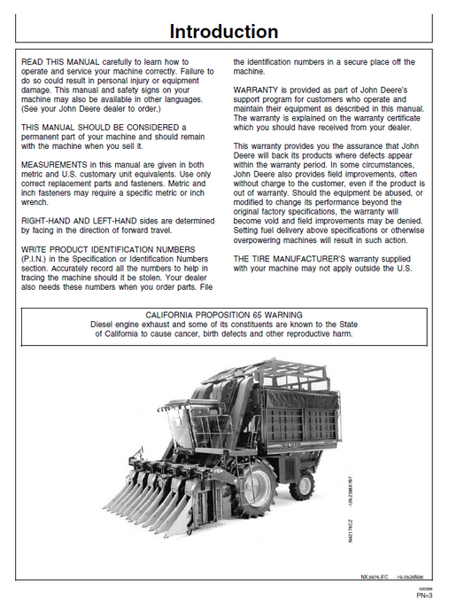 OMN200526: John Deere 9976 Cotton Picker User & Operating Manual