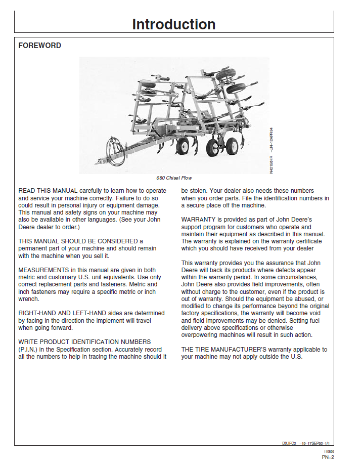 OMN200661 Operator Manual for John Deere 680 Series Chisel Plow
