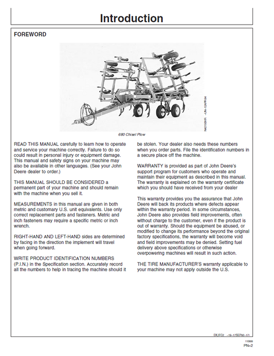 OMN200661 Operator Manual for John Deere 680 Series Chisel Plow