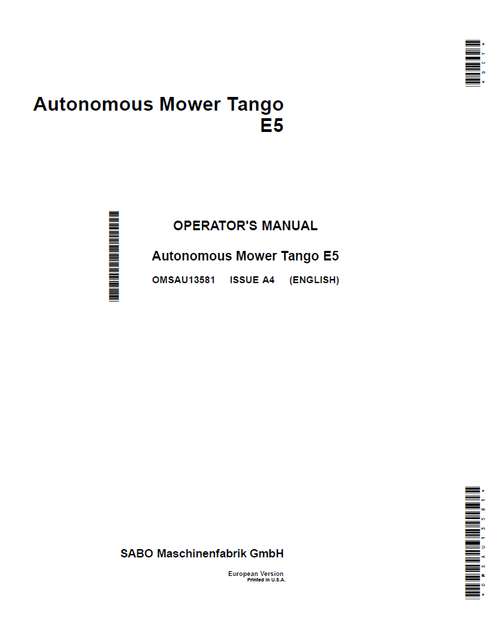 OMSAU13581 John Deere Tango E5 Autonomous Mower Operator Manual