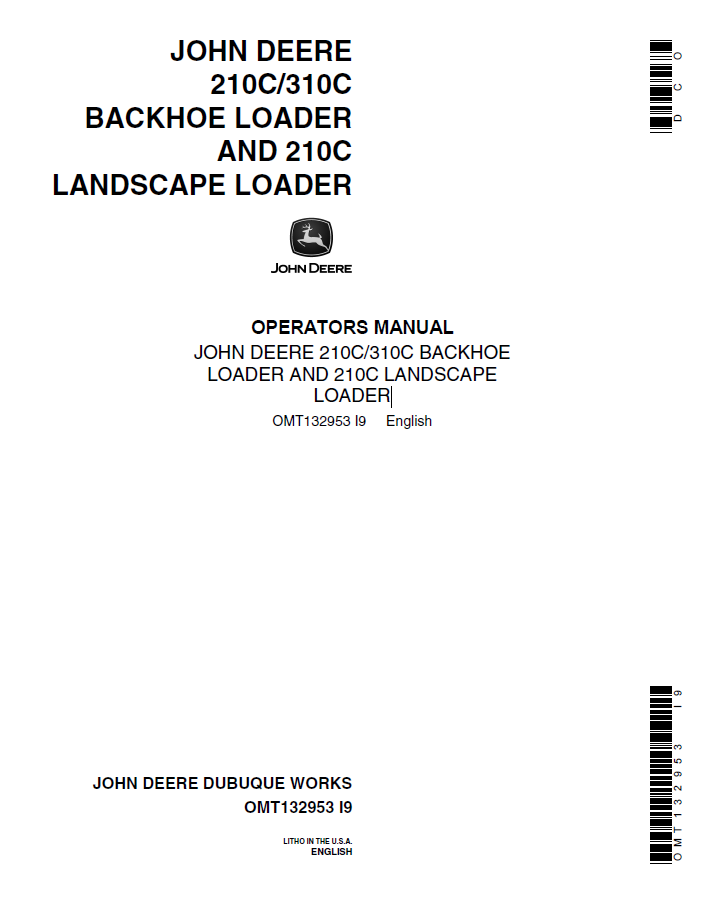 OMT132953 John Deere 210C 310C Backhoe Loader Operator Manual PDF