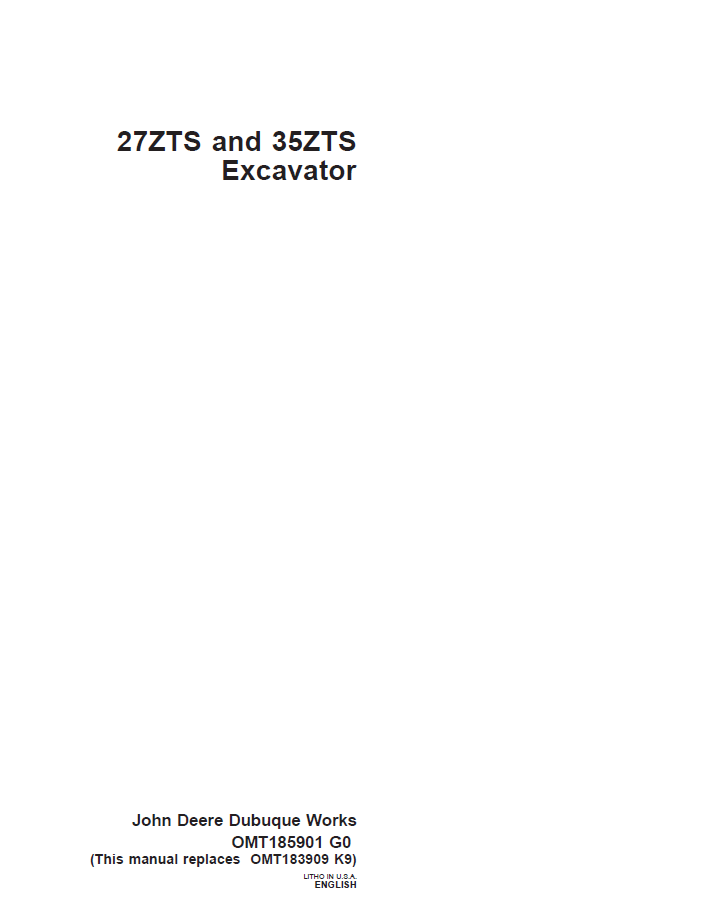 OMT185901 John Deere 27ZTS & 35ZTS Excavator Operator Manual PDF