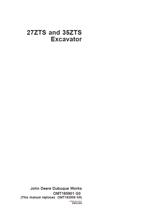 OMT185901 John Deere 27ZTS & 35ZTS Excavator Operator Manual PDF