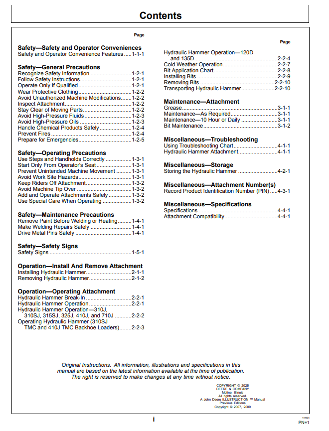 JOHN DEERE HH100 HYDRAULIC HAMMER OPERATOR MANUAL OMT237886