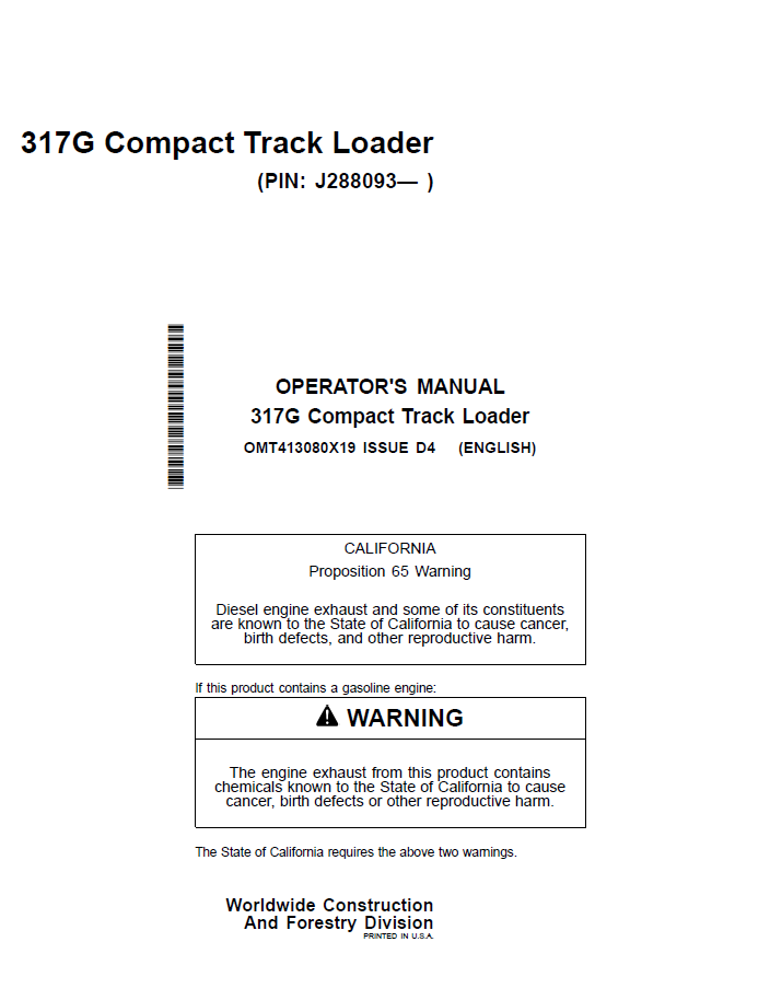OMT413080X19 John Deere 317G Compact Track Loader Manual PDF