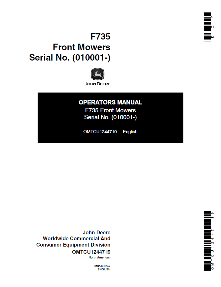 OMTCU12447 John Deere F735 Front Mower Operator Manual PDF