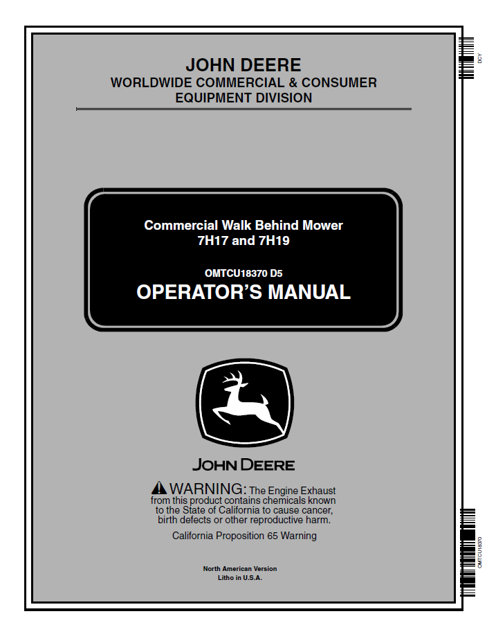 OMTCU18370 John Deere 7H17 7H19 Commercial Mower Manual PDF