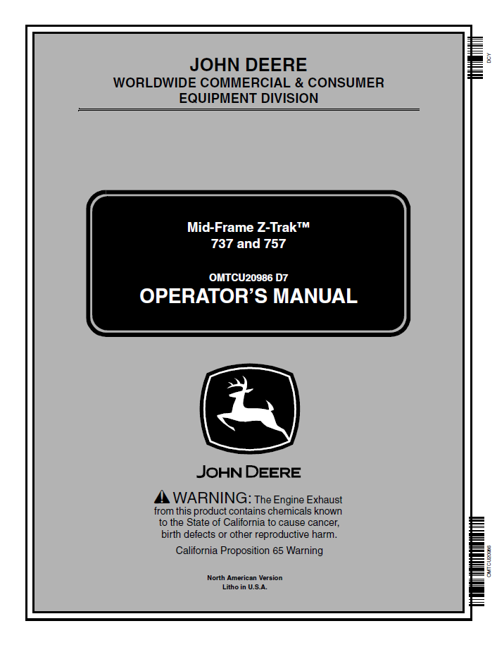 OMTCU20986 John Deere 737 757 Mid-Frame Z-Trak Operator Manual PDF
