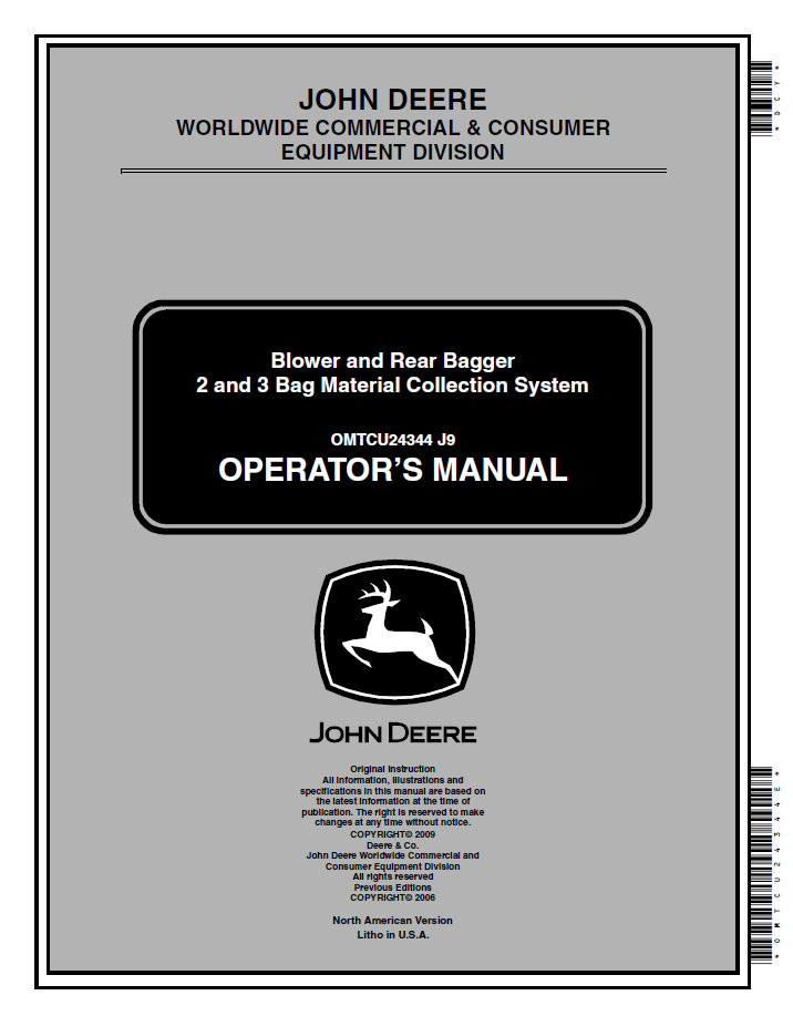 OMTCU24344 John Deere Blower & Rear Bagger Operator Manual (2/3 Bag System)