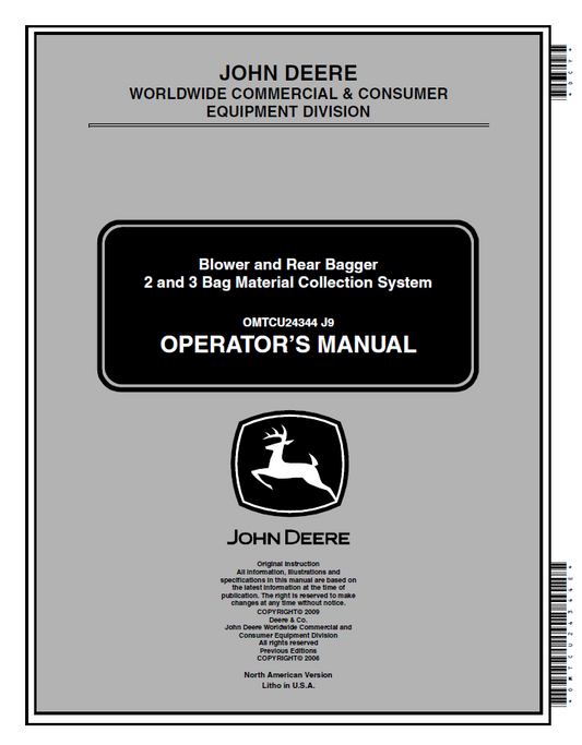 OMTCU24344 John Deere Blower & Rear Bagger Operator Manual (2/3 Bag System)