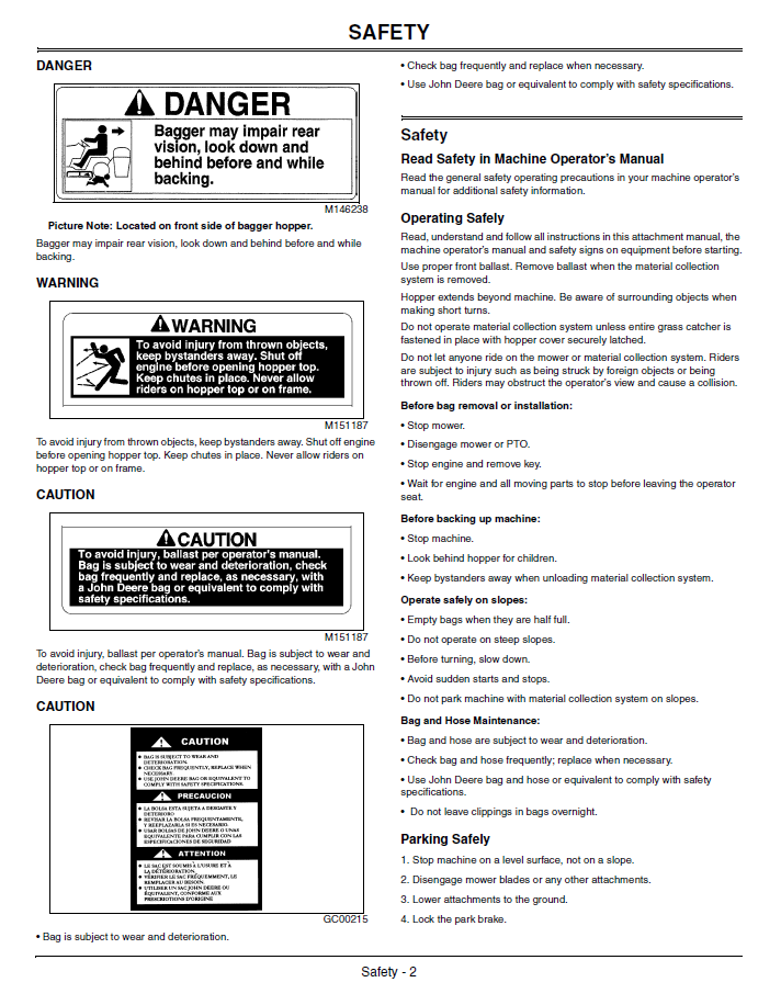 OMTCU24344 Operator Manual for John Deere 2 & 3 Bag Collection System
