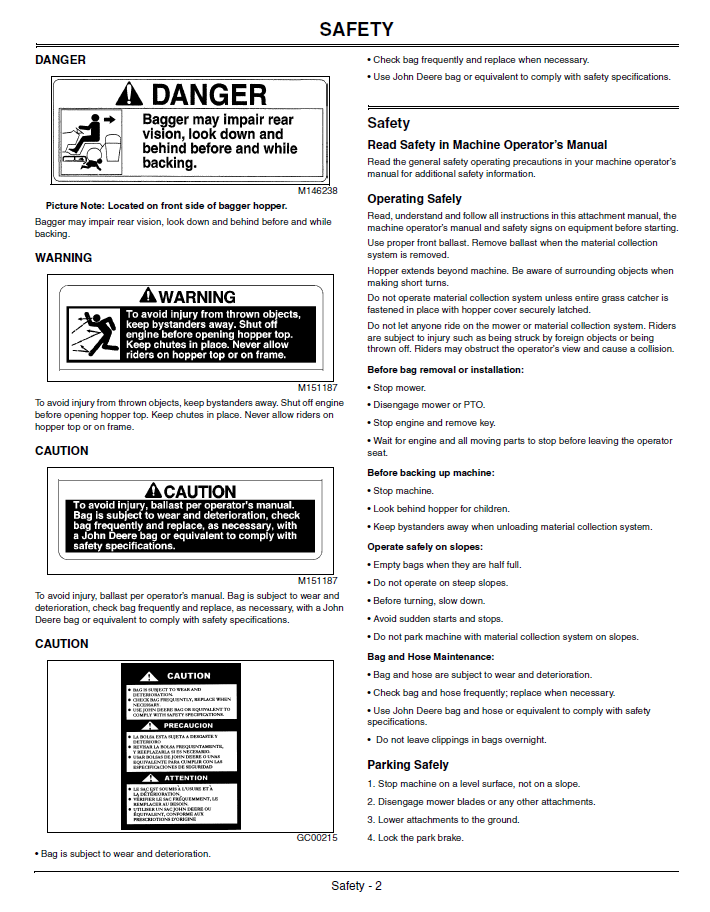 OMTCU24344 Operator Manual for John Deere 2 & 3 Bag Material Collection System