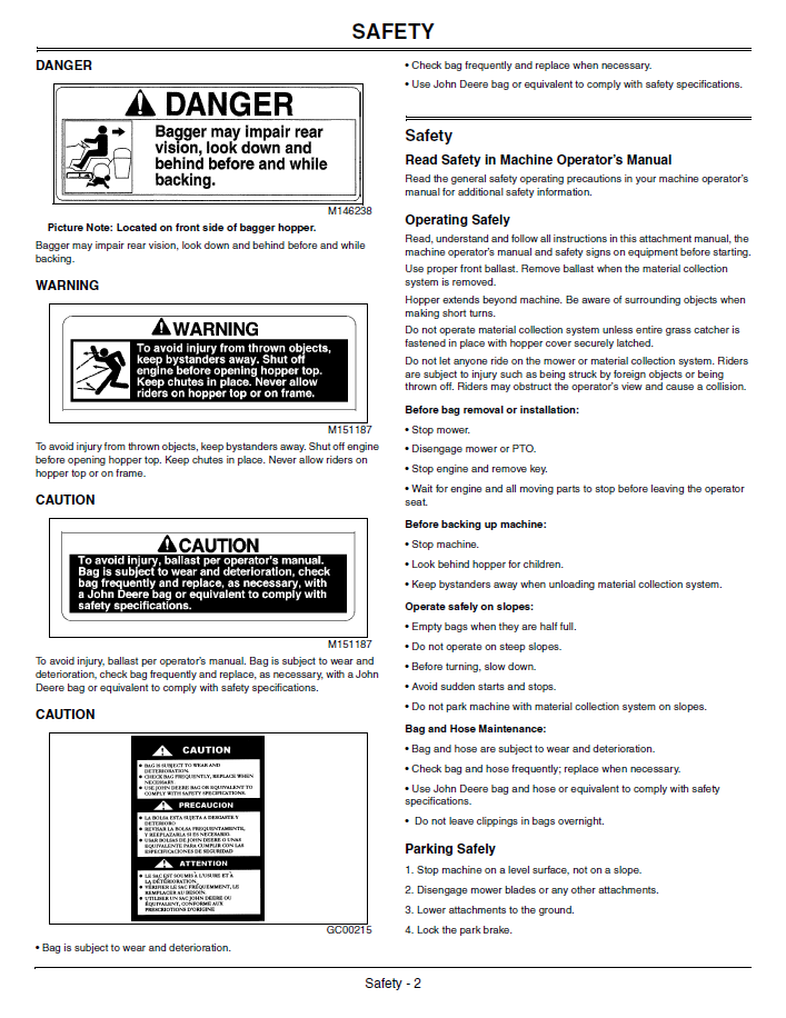 OMTCU24344 Operator Manual for John Deere Material Collection System