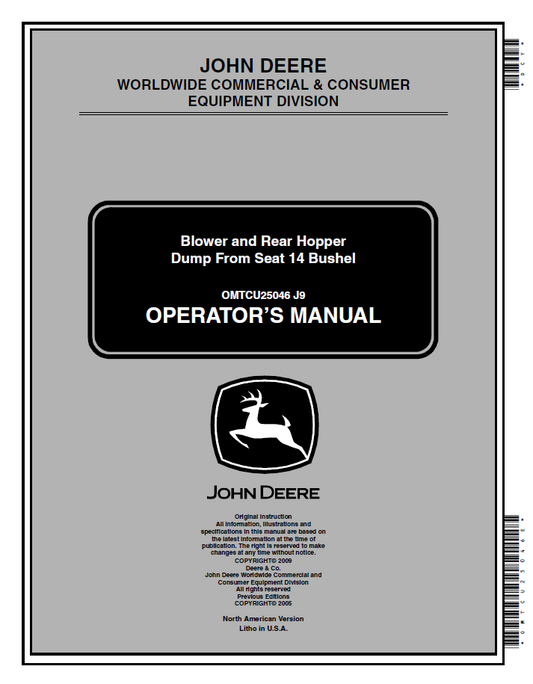 OMTCU25046 John Deere 14 Bushel Blower & Rear Hopper Manual