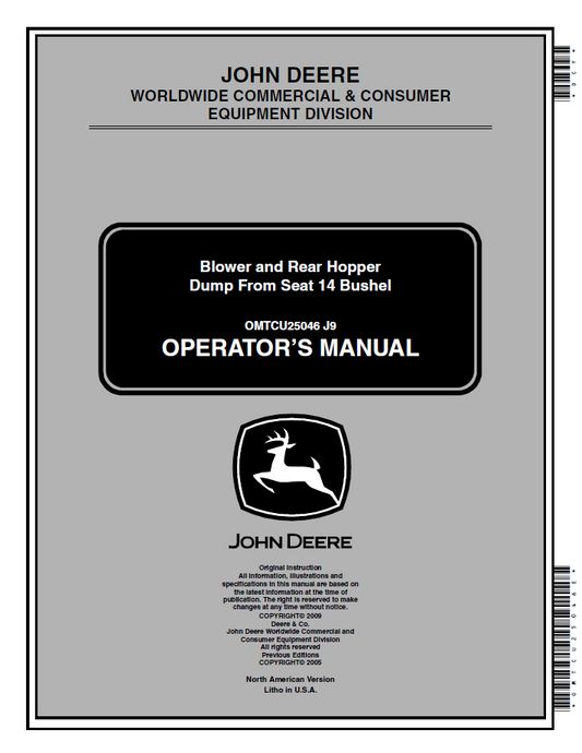 OMTCU25046 John Deere Blower & 14 Bushel Rear Hopper Operator Manual
