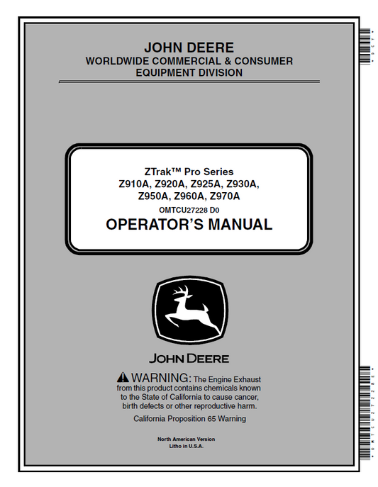 OMTCU27228 John Deere ZTrak Pro Series Z910A-Z970A Operator Manual PDF