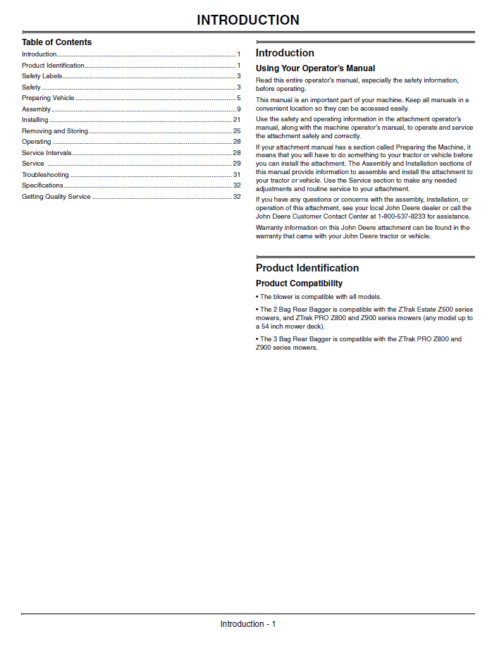 OMTCU29191 John Deere Blower & Rear Bagger 2/3 Bag Manual PDF