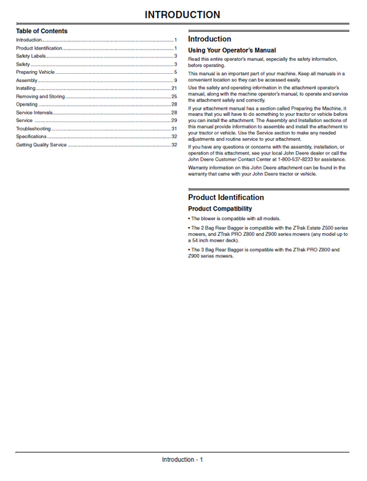 OMTCU29191 John Deere Blower & Rear Bagger 2/3 Bag Manual PDF